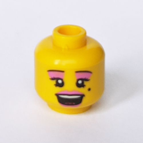 Tête de minifigurine, lèvres roses et fard à paupières, bouche ouverte et grain de beauté motif imprimé (Minifig Head, Pink Lips and Eye Shadow, Open Mouth and Beauty Mark Print)