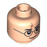Tête de minifigurine Harry Potter, lunettes, boulon de foudre, froncement / sourire motif imprimé (Minifig Head Harry Potter, Glasses, Lightning Bolt, Frowning / Smiling Print)