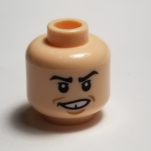Tête de minifigurine Marcus Flint, sourcils, sourire manque dent motif imprimé (Minifig Head Marcus Flint, Eyebrows, Grin Missing Tooth Print)