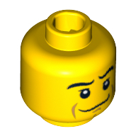 Tête de minifigurine Chevalier, Sourire tordu, Sourcils noirs, pupilles blanches, menton fossette motif imprimé [tenon creux] (Minifig Head Knight, Crooked Smile, Black Eyebrows, White Pupils, Chin Dimple Print [Hollow Stud])