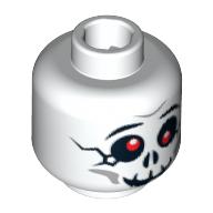 Tête de minifigurine Bonezai, crâne fissuré avec yeux rouges et motif imprimé grand sourire [tenon creux] (Minifig Head Bonezai, Skull Cracked with Red Eyes and Grin Print [Hollow Stud])