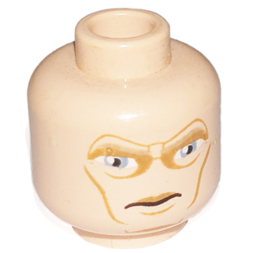 Tête de minifigurine Motif imprimé Mandalorien, Grands Yeux Bleus et Joues [tenon creux] (Minifig Head Mandalorian, Large Blue Eyes and Cheek Lines Print [Hollow Stud])