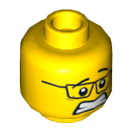 Tête de minifigurine J. Kawaguchi / Homme d'affaires, lunettes, Sourire / Motif imprimé effrayé (Minifig Head J. Kawaguchi / Businessman, Glasses, Smiling / Scared Print)