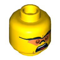 Tête de minifigurine Soldat, double face, lunettes avec lentilles orange Sourire / Bouche ouverte Motif imprimé Upset [tenon creux] (Minifig Head Soldier, Dual Sided, Glasses with Orange Lenses Smiling / Mouth Open Upset Print [Hollow Stud])