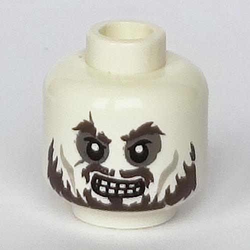 Tête de minifigurine Hector Barbossa, Barbe brune déchiquetée, motif : dents serrées [tenon creux] (Minifig Head Hector Barbossa, Ragged Brown Beard, Clenched Teeth Print [Hollow Stud])
