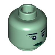 Tête de minifigurine dame liberty, sourcils, cils, pupilles blanches, lèvres vert foncé motif imprimé (Minifig Head Lady Liberty, Eyebrows, Eyelashes, White Pupils, Dark Green Lips Print)