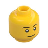 Tête de minifigurine, Sourcils noirs, fin grand sourire, Yeux avec pupilles blanches motif imprimé [tenon creux] (Minifig Head, Black Eyebrows, Thin Grin, Eyes with White Pupils Print [Hollow Stud])