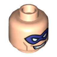 Tête de minifigurine L’Homme-Mystère, masque d'œil violet, bouche ouverte sourire motif imprimé [tenon creux] (Minifig Head Riddler, Purple Eyemask, Open Mouth Smirk Print [Hollow Stud])