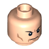 Tête de minifigurine Déchiqueteuse / Tor-An, sourcils, motif : air renfrogné et traits sur les joues [tenon creux] (Minifig Head Shredder / Tor-An, Eyebrows, Frown and Cheek Lines Print [Hollow Stud])