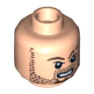 Tête de minifigurine Homme de main, barbe naissante, bouc, cicatrice sur la joue gauche et motif imprimé sourcils [tenon creux] (Minifig Head Henchman, Beard Stubble, Goatee, Scar on Left Cheek and Eyebrow Print [Hollow Stud])
