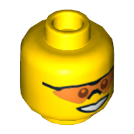 Tête de minifigurine héros / équipe de stand, lunettes de soleil orange avec nez pièce, sourire et le menton fossette motif imprimé [tenon creux] (Minifig Head Hero / Pit Crew, Orange Sunglasses with Nose Piece, Smile and Chin Dimple Print [Hollow Stud])
