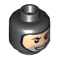 Tête de minifigurine, Balaclava avec le visage nougat clair, barbe naissante et motif imprimé de sourire rakis [tenon creux] (Minifig Head, Balaclava with Light Nougat Face, Stubble and Rakish Smile Print [Hollow Stud])