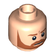 Tête de minifigurine Obi-Wan Kenobi, Barbe avec Bord Brun Barré Barde fermée Bouche / Dents nues imprimé (Minifig Head Obi-Wan Kenobi, Beard with Brown Trim Beard Closed Mouth / Bared Teeth Print)