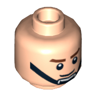 Tête de minifigurine Soldat rebelle, sourcils bruns, sourire, noir mentonnière motif imprimé [tenon creux] (Minifig Head Rebel Trooper, Brown Eyebrows, Smile, Black Chin Strap Print [Hollow Stud])
