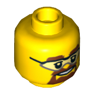 Tête de minifigurine, Lunettes de sécurité, sourcils bruns et motif imprimé bouc [tenon creux] (Minifig Head, Safety Goggles, Brown Eyebrows and Goatee Print [Hollow Stud])