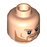 Tête de minifigurine Thor, sourcils brun clair et barbe, motif : air renfrogné / en colère [tenon creux] (Minifig Head Thor, Light Brown Eyebrows and Beard, Frown / Angry Print [Hollow Stud])