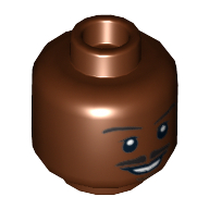 Tête de minifigurine Lando Calrissian, fin Split Moustache, sourire, sourcils, motif : yeux avec pupilles blanches [tenon creux] (Minifig Head Lando Calrissian, Thin Split Moustache, Smile, Eyebrows, Eyes with White Pupils Print [Hollow Stud])