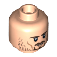 Tête de minifigurine Aragorn, double face, Barbe brune et barbe naissante sévère / dents serrées motif imprimé [tenon creux] (Minifig Head Aragorn, Dual Sided, Brown Beard and Stubble Stern / Clenched Teeth Print [Hollow Stud])
