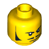Tête de minifigurine Motif imprimé Rodney Rathbone, favoris, moustache, motif : rides et sourire en coin [tenon creux] (Minifig Head Rodney Rathbone, Sideburns, Moustache, Wrinkles and Smirk Print [Hollow Stud])