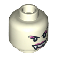 Tête de minifigurine Dame Vampyre, double visage, crocs, yeux noirs, sourcils arqués, bouche fermée / bouche ouverte motif imprimé [tenon creux] (Minifig Head Lady Vampyre, Dual Sided, Fangs, Black Eyes, Arched Eyebrows, Mouth Closed / Mouth Open Print [Hollow Stud])