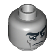 Tête de minifigurine Butler de monstre, sourcils broussailleux, yeux tristes avec pupilles blanches, motif : traits sur les joues [tenon creux] (Minifig Head Monster Butler, Bushy Eyebrows, Sad Eyes with White Pupils, Cheek Lines Print [Hollow Stud])