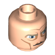 Tête de minifigurine Pré Vizsla / Mandalorien, grands yeux bleus, lignes de joues et motif imprimé à avant élevé [tenon creux] (Minifig Head Pre Vizsla / Mandalorian, Large Blue Eyes, Cheek Lines and High Brow Print [Hollow Stud])