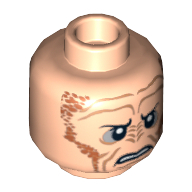Tête de minifigurine saese tiin, petits yeux avec pupilles, points orange sur les côtés, motif : en colère (Minifig Head Saesee Tiin, Small Eyes with Pupils, Orange Dots on Sides, Angry Print)