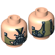 Tête de minifigurine Bane, appareil respiratoire vert olive double face / modèle imprimé de tuyaux [tenon creux] (Minifig Head Bane, Dual Sided Olive Green Breathing Apparatus / Hoses Print [Hollow Stud])