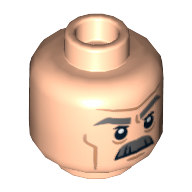 Tête de minifigurine J. Jonah Jameson, Moustache grise, sourcils épais et rides, Froncement / Motif imprimé en colère (Minifig Head J. Jonah Jameson, Gray Moustache, Thick Eyebrows and Wrinkles, Frowning / Angry Print)