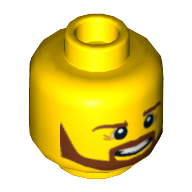 Tête de minifigurine, Barbe Angulaire Brune, Motif imprimé pupilles et Dents (Minifig Head, Brown Angular Beard, Pupils and Teeth Print)