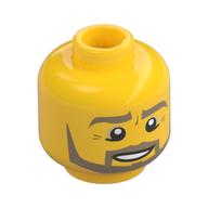 Tête de minifigurine, Barbe beige foncé Angulaire, Elèves, fond œil Lid Line, motif imprimé de dents [tenon creux] (Minifig Head, Beard Dark Tan Angular, Pupils, Bottom Eye Lid Line, Teeth Print [Hollow Stud])