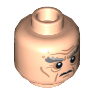 Tête de minifigurine dans le nain, double visage, sourcils gris touffus, rides, motif imprimé calme / rage de bataille [tenon creux] (Minifig Head Oin the Dwarf, Dual Sided, Bushy Gray Eyebrows, Wrinkles, Calm / Battle Rage Print [Hollow Stud])