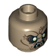 Tête de minifigurine Gobelin, double visage, yeux jaune clair, motif imprimé 8 dents / 7 dents [tenon creux] (Minifig Head Goblin, Dual Sided, Light Yellow Eyes, 8 Teeth / 7 Teeth Print [Hollow Stud])