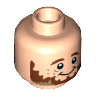 Tête de minifigurine Ori le Nain, double visage, barbe brun rougeâtre et taches de rousseur, Sourire / Motif imprimé effrayé [tenon creux] (Minifig Head Ori the Dwarf, Dual Sided, Reddish Brown Beard and Freckles, Smiling / Scared Print [Hollow Stud])