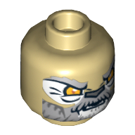 Tête de minifigurine Lagravis, Lion aux yeux orange et barbe grise et blanche fermée Bouche / ouverte Motif imprimé Bouche (Minifig Head Lagravis, Lion with Orange Eyes and Gray and White Beard Closed Mouth / Open Mouth Print)