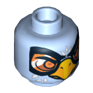 Tête de minifigurine Equila / Ewar, double visage, Aigle avec bec, yeux jaunes / Orange Masques motif imprimé [tenon creux] (Minifig Head Equila / Ewar, Dual Sided, Eagle with Beak, Yellow Eyes / Orange Goggles Print [Hollow Stud])