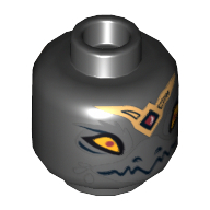 Tête de minifigurine Rawzom, double face, corbeau avec bec et couronne d'or, yeux larges / étroit Motif imprimé yeux [tenon creux] (Minifig Head Rawzom, Dual Sided, Raven with Beak and Gold Crown, Wide Eyes / Narrow Eyes Print [Hollow Stud])