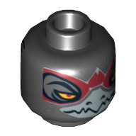 Tête de minifigurine Razar, double face, Corbeau avec bec argenté et masque rouge, yeux larges / yeux étroits motif imprimé [tenon creux] (Minifig Head Razar, Dual Sided, Raven with Silver Beak and Red Mask, Wide Eyes / Narrow Eyes Print [Hollow Stud])