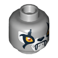 Tête de minifigurine Worriz, double face, loup aux yeux jaunes, cicatrices noires, crocs, bouche fermée / ouverte Motif imprimé bouche [tenon creux] (Minifig Head Worriz, Dual Sided, Wolf with Yellow Eyes, Black Scars, Fangs, Closed Mouth / Open Mouth Print [Hollow Stud])