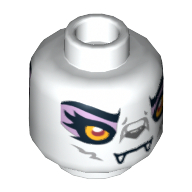 Tête de minifigurine Windra, double visage, loup aux yeux jaunes et ombre à paupières lavande fermée Bouche / ouverte Motif imprimé Bouche [tenon creux] (Minifig Head Windra, Dual Sided, Wolf with Yellow Eyes and Lavender Eye Shadow Closed Mouth / Open Mouth Print [Hollow Stud])