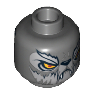 Tête de minifigurine Wakz, double visage, loup aux yeux jaunes, fourrure, sourcils, crocs, motif : bouche fermée / bouche ouverte [tenon creux] (Minifig Head Wakz, Dual Sided, Wolf with Yellow Eyes, Fur, Eyebrows, Fangs, Closed Mouth / Open Mouth Print [Hollow Stud])