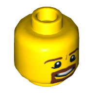Tête de minifigurine, Barbe brune et sourcils, bouc, Elèves, Motif imprimé dents (Minifig Head, Brown Beard and Eyebrows, Goatee, Pupils, Teeth Print)