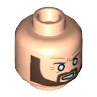 Tête de minifigurine foncé Ninja, Barbe Brun Angulaire, yeux blancs, motif : en colère [tenon creux] (Minifig Head Dark Ninja, Beard Brown Angular, White Eyes, Angry Print [Hollow Stud])