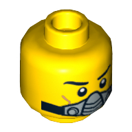 Tête de minifigurine Motif imprimé Jack Fireblade, double visage, sourcils, traits sur les joues, sourire / appareil respiratoire [tenon creux] (Minifig Head Jack Fireblade, Dual Sided, Eyebrows, Cheek Lines, Smile / Breathing Apparatus Print [Hollow Stud])