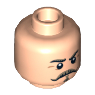 Tête de minifigurine Capitaine J. Fuller, double face, moustache brune et sourcils, motif imprimé sévère / en colère [tenon creux] (Minifig Head Captain J. Fuller, Dual Sided, Dark Tan Moustache and Eyebrows, Stern / Angry Print [Hollow Stud])