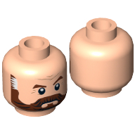 Tête de minifigurine Latham Cole, Barbe Pleine Brune avec Temples Grisonnants et Rides motif imprimé [tenon creux] (Minifig Head Latham Cole, Beard Full Brown with Graying Temples and Wrinkles Print [Hollow Stud])