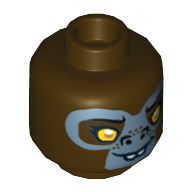 Tête de minifigurine G'Loona, double face, gorille aux yeux jaunes, dents de devant saillantes et visage gris imprimé heureux / triste [tenon creux] (Minifig Head G'Loona, Dual Sided, Gorilla with Yellow Eyes, Protruding Front Teeth and Gray Face Happy / Sad Print [Hollow Stud])