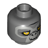 Tête de minifigurine Grumlo, double visage, gorille aux yeux jaunes et visage gris fermé Bouche / sourire tordu motif imprimé [tenon creux] (Minifig Head Grumlo, Dual Sided, Gorilla with Yellow Eyes and Gray Face Closed Mouth / Crooked Smile Print [Hollow Stud])