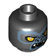Tête de minifigurine Gorzan, Gorille aux Yeux Jaunes, Crocs et Visage Gris, Bouche fermée / ouverte Motif imprimé Bouche (Minifig Head Gorzan, Gorilla with Yellow Eyes, Fangs and Gray Face, Closed Mouth / Open Mouth Print)