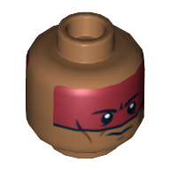 Tête de minifigurine Genou rouge, visage rouge foncé peinture déterminée / effrayé motif imprimé (Minifig Head Red Knee, Dark Red Face Paint Determined / Scared Print)